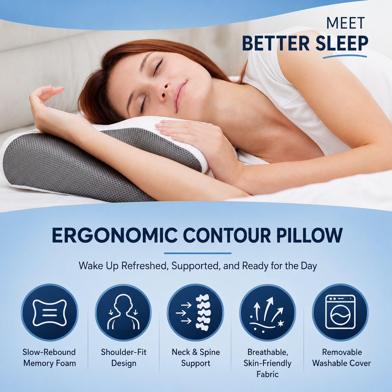Cervical Alignment Contour Memory Foam Pillow for Neck, Shoulder & Spine Support