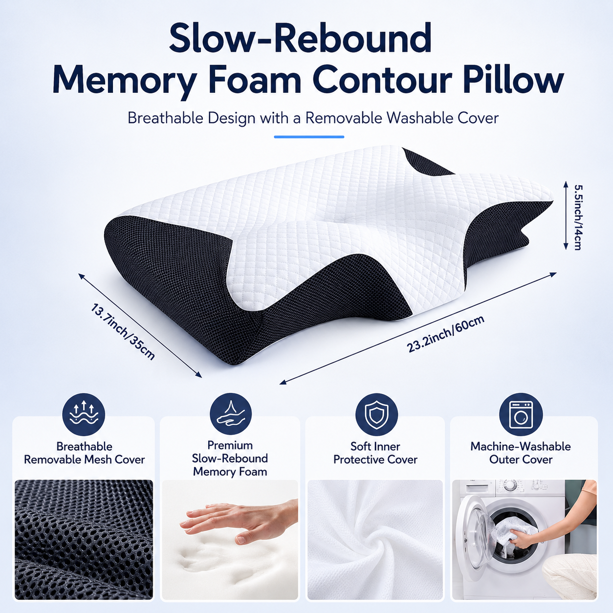 Cervical Alignment Contour Memory Foam Pillow for Neck, Shoulder & Spine Support